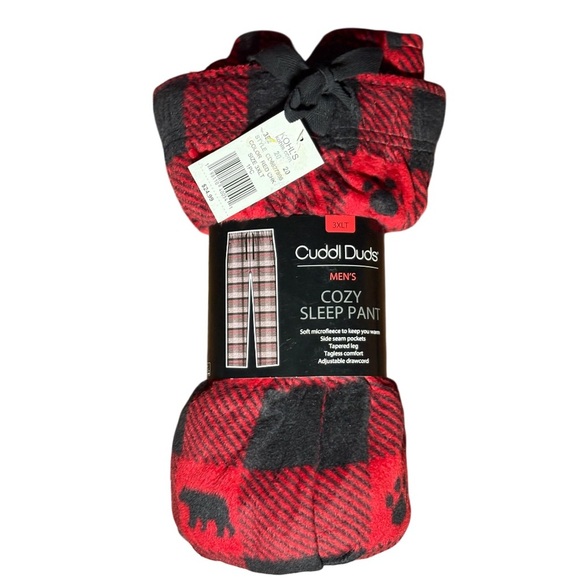 Cuddl Duds Men’s 3XLT Red Buffalo Plaid Fleece Sleep Pants NWT - Picture 4 of 6